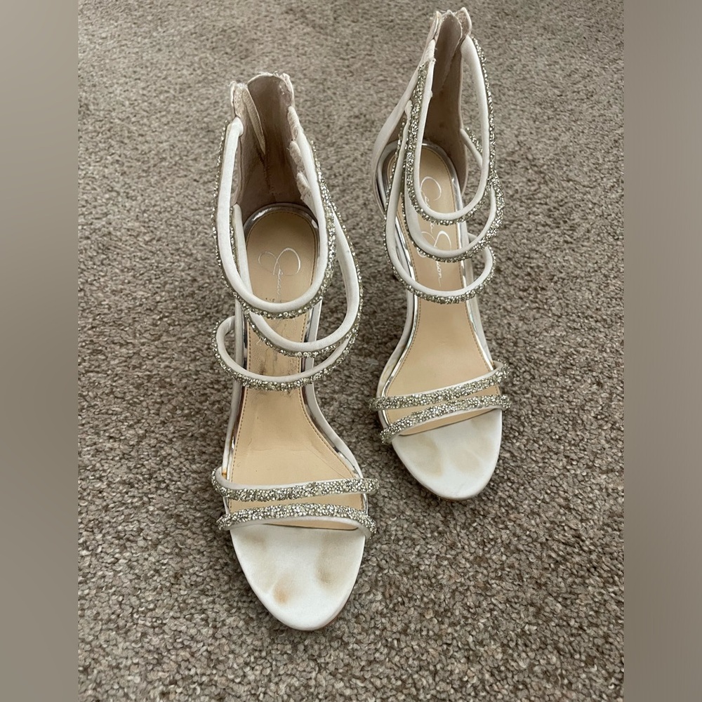 White glitter heels